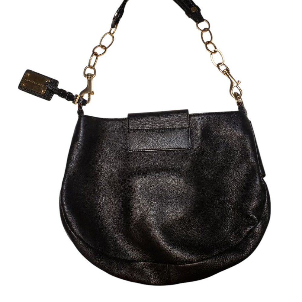 Alexis Hudson Vintage Black Pebbled Leather Dead Bolt Shoulder Bag - Picture 2 of 11